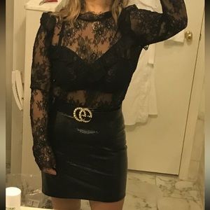 Majorelle Black Lace High-neck Ruffled Blouse